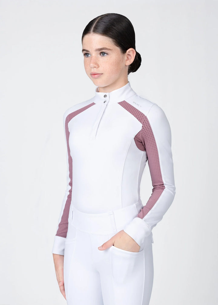 Maximilian Equestrian - YR Aveen Långärmad Tävlingströja WHITE/MAUVE