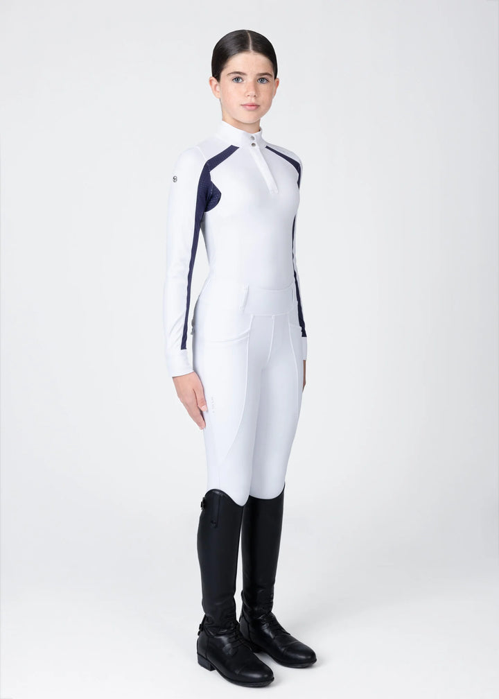 Maximilian Equestrian - YR Aveen Långärmad Tävlingströja WHITE/NAVY