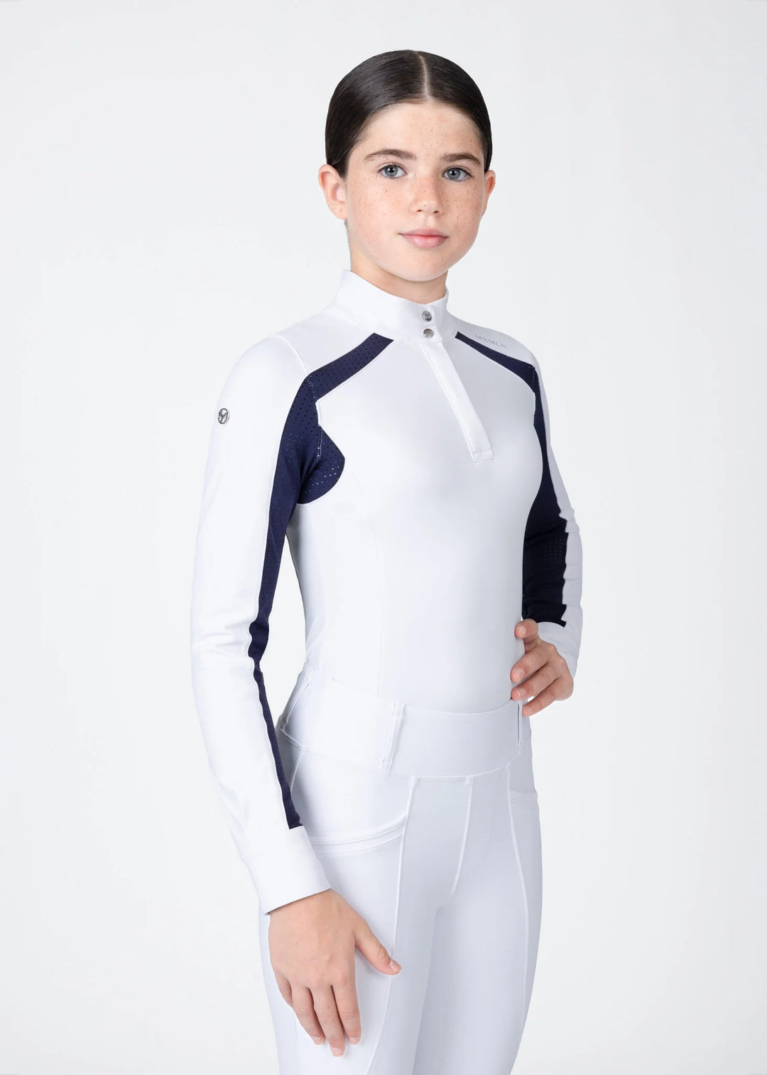 Maximilian Equestrian - YR Aveen Långärmad Tävlingströja WHITE/NAVY