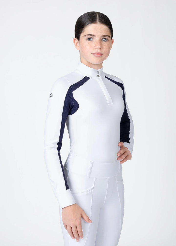 Maximilian Equestrian - YR Aveen Långärmad Tävlingströja WHITE/NAVY