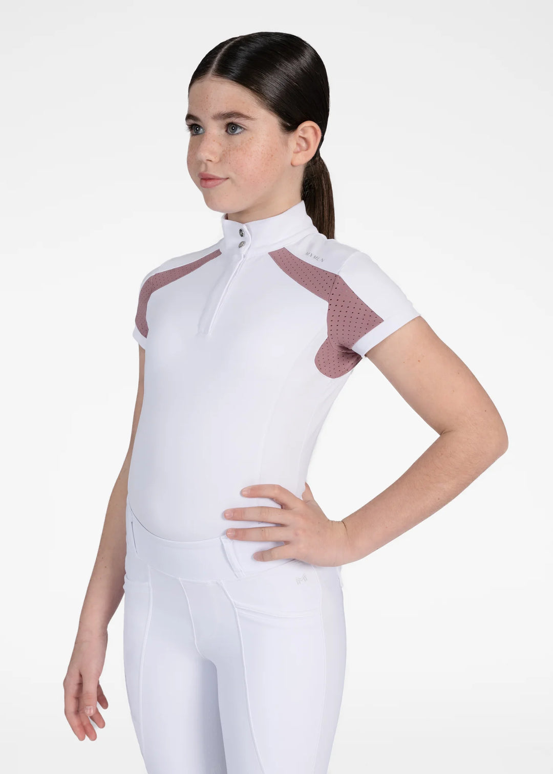 Maximilian Equestrian - YR Aveen Kortärmad Tävlingströja WHITE/MAUVE