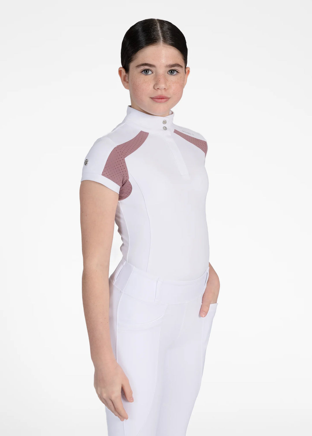 Maximilian Equestrian - YR Aveen Kortärmad Tävlingströja WHITE/MAUVE