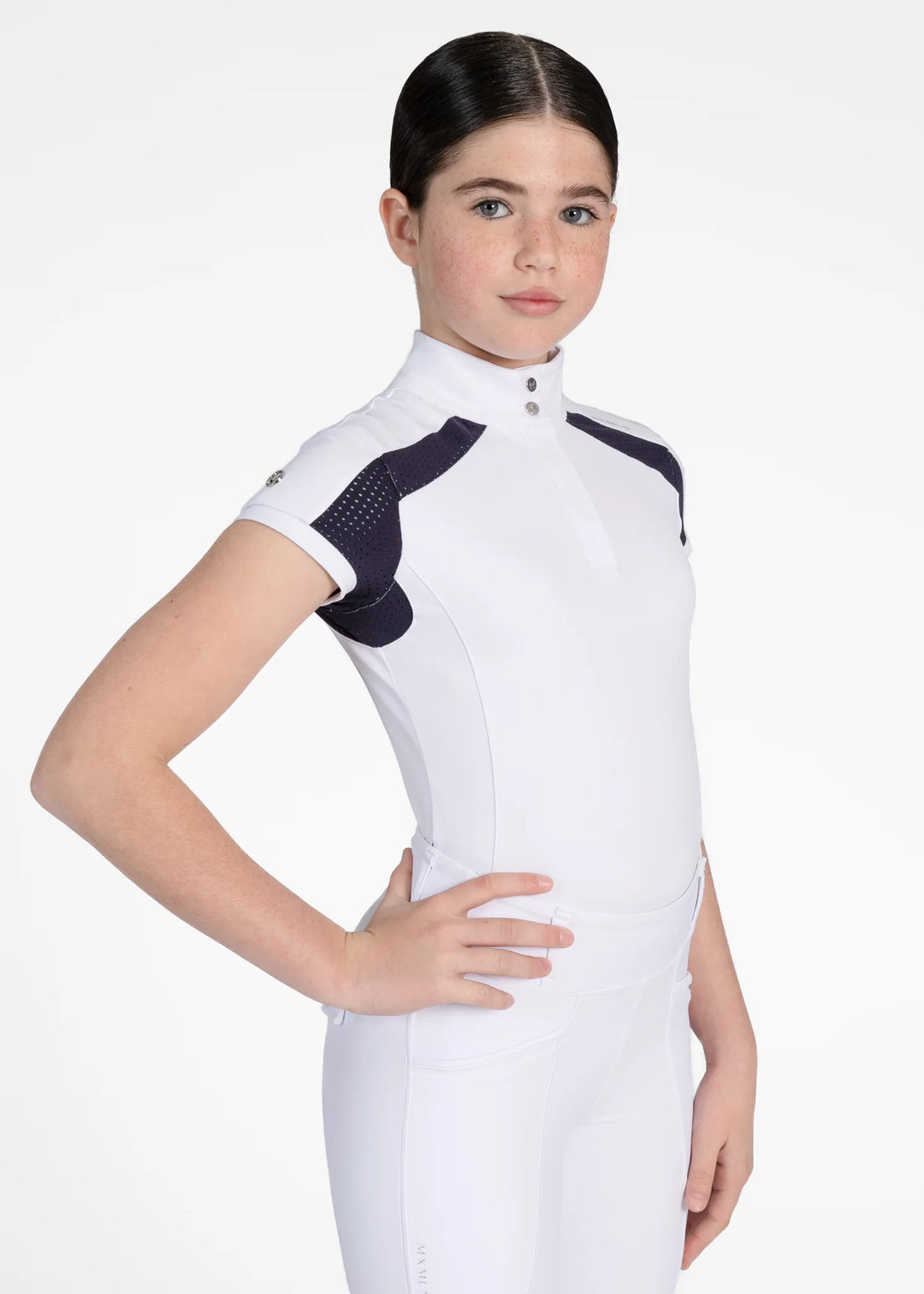 Maximilian Equestrian - YR Aveen Kortärmad Tävlingströja WHITE/NAVY